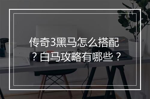 传奇3黑马怎么搭配？白马攻略有哪些？