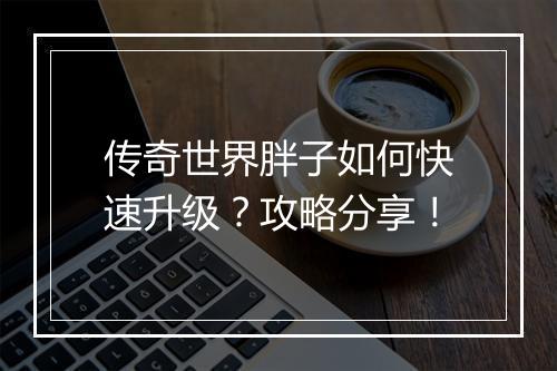 传奇世界胖子如何快速升级？攻略分享！