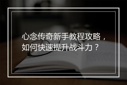 心念传奇新手教程攻略，如何快速提升战斗力？