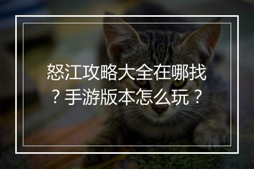 怒江攻略大全在哪找？手游版本怎么玩？