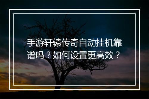 手游轩辕传奇自动挂机靠谱吗？如何设置更高效？
