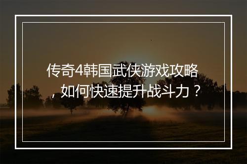 传奇4韩国武侠游戏攻略，如何快速提升战斗力？