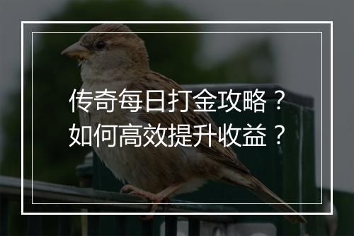 传奇每日打金攻略？如何高效提升收益？
