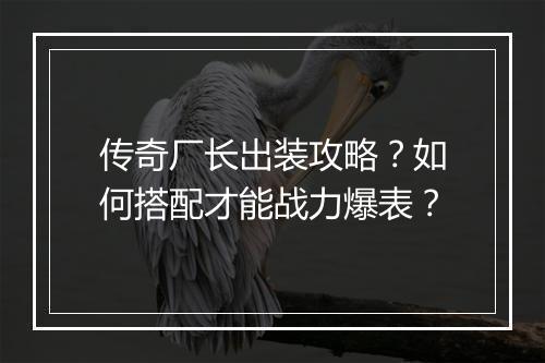 传奇厂长出装攻略？如何搭配才能战力爆表？