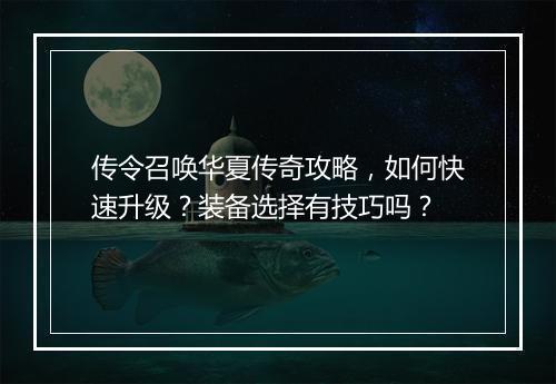 传令召唤华夏传奇攻略，如何快速升级？装备选择有技巧吗？