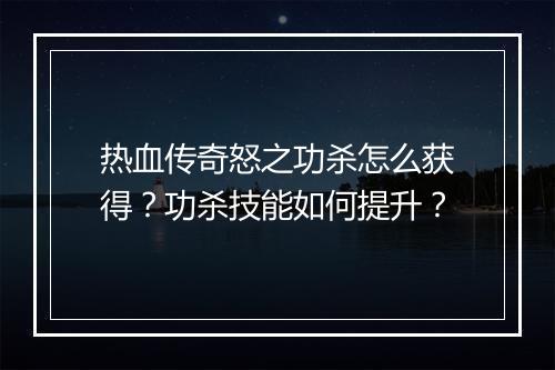 热血传奇怒之功杀怎么获得？功杀技能如何提升？