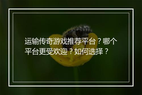 运输传奇游戏推荐平台？哪个平台更受欢迎？如何选择？