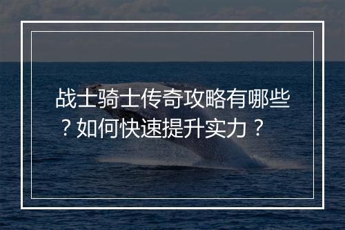 战士骑士传奇攻略有哪些？如何快速提升实力？