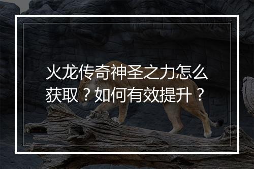 火龙传奇神圣之力怎么获取？如何有效提升？