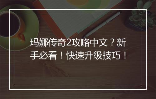 玛娜传奇2攻略中文？新手必看！快速升级技巧！