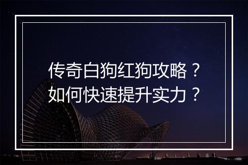 传奇白狗红狗攻略？如何快速提升实力？