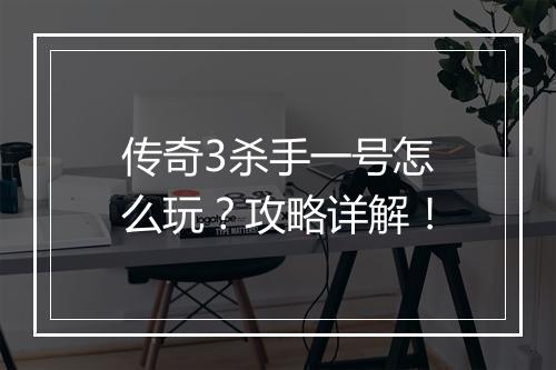 传奇3杀手一号怎么玩？攻略详解！