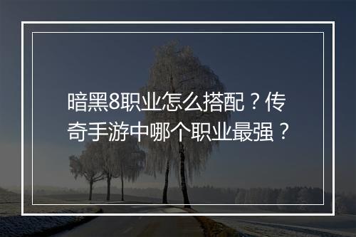 暗黑8职业怎么搭配？传奇手游中哪个职业最强？