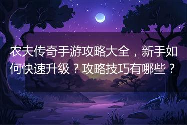 农夫传奇手游攻略大全，新手如何快速升级？攻略技巧有哪些？