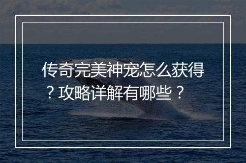 传奇完美神宠怎么获得？攻略详解有哪些？