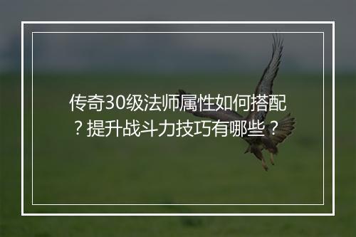 传奇30级法师属性如何搭配？提升战斗力技巧有哪些？