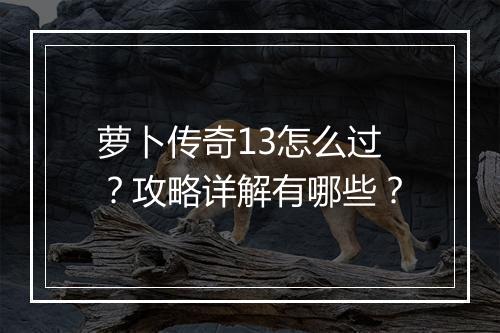萝卜传奇13怎么过？攻略详解有哪些？