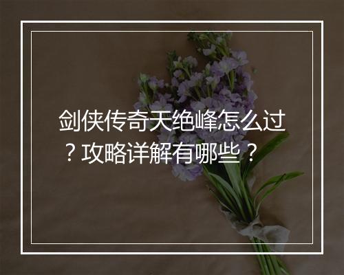 剑侠传奇天绝峰怎么过？攻略详解有哪些？