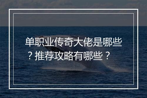 单职业传奇大佬是哪些？推荐攻略有哪些？
