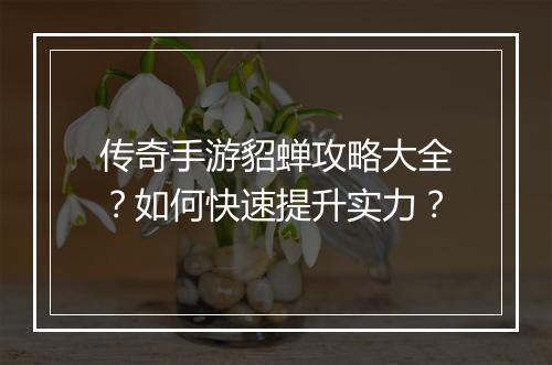 传奇手游貂蝉攻略大全？如何快速提升实力？