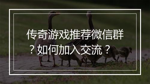传奇游戏推荐微信群？如何加入交流？