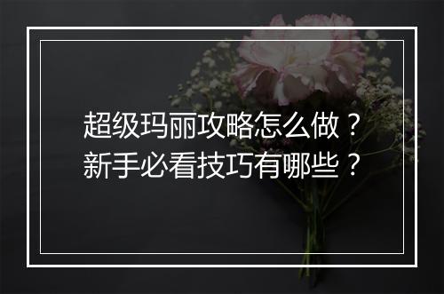 超级玛丽攻略怎么做？新手必看技巧有哪些？