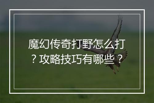 魔幻传奇打野怎么打？攻略技巧有哪些？