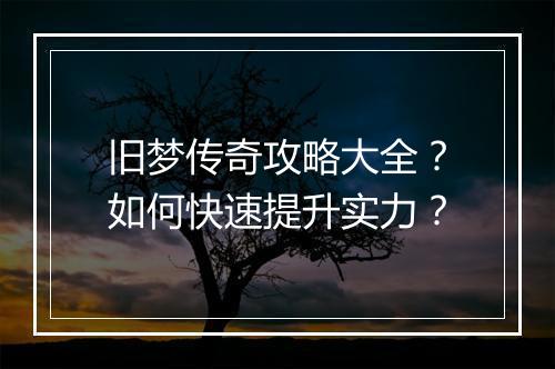 旧梦传奇攻略大全？如何快速提升实力？