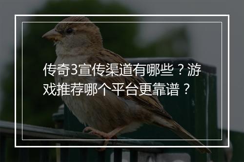 传奇3宣传渠道有哪些？游戏推荐哪个平台更靠谱？