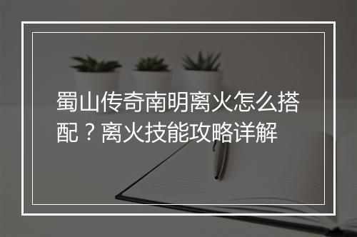 蜀山传奇南明离火怎么搭配？离火技能攻略详解
