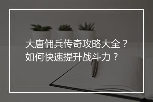 大唐佣兵传奇攻略大全？如何快速提升战斗力？