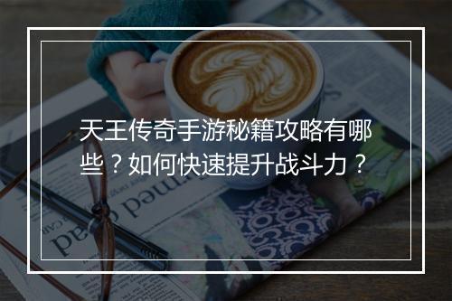 天王传奇手游秘籍攻略有哪些？如何快速提升战斗力？