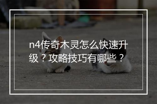 n4传奇木灵怎么快速升级？攻略技巧有哪些？