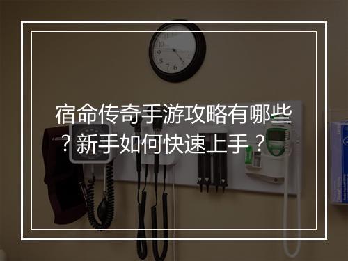 宿命传奇手游攻略有哪些？新手如何快速上手？