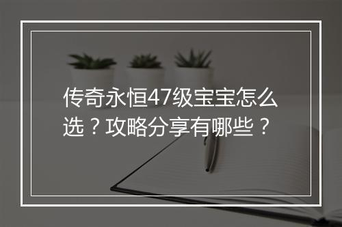 传奇永恒47级宝宝怎么选？攻略分享有哪些？