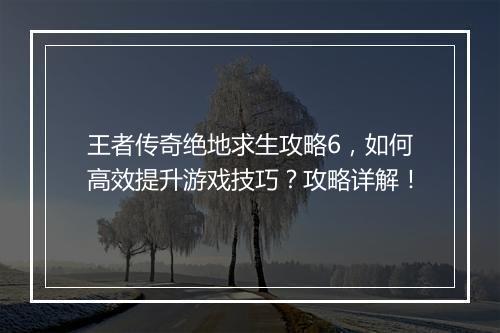 王者传奇绝地求生攻略6，如何高效提升游戏技巧？攻略详解！