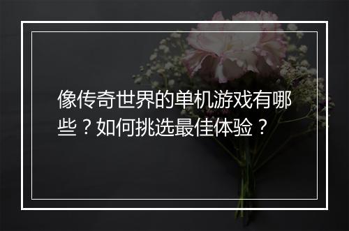像传奇世界的单机游戏有哪些？如何挑选最佳体验？