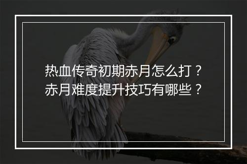 热血传奇初期赤月怎么打？赤月难度提升技巧有哪些？