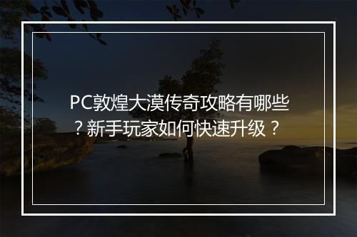 PC敦煌大漠传奇攻略有哪些？新手玩家如何快速升级？