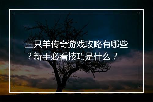 三只羊传奇游戏攻略有哪些？新手必看技巧是什么？