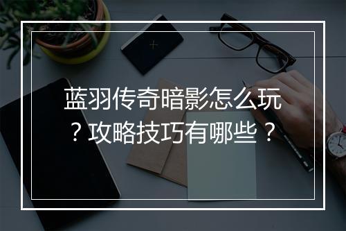 蓝羽传奇暗影怎么玩？攻略技巧有哪些？