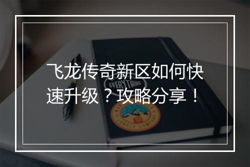 飞龙传奇新区如何快速升级？攻略分享！