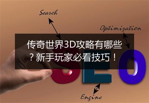 传奇世界3D攻略有哪些？新手玩家必看技巧！