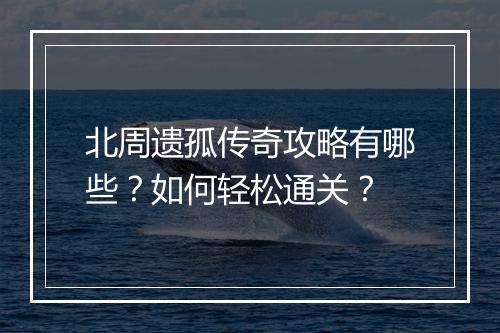北周遗孤传奇攻略有哪些？如何轻松通关？