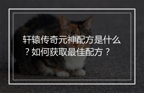 轩辕传奇元神配方是什么？如何获取最佳配方？