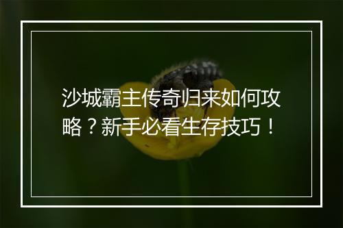 沙城霸主传奇归来如何攻略？新手必看生存技巧！