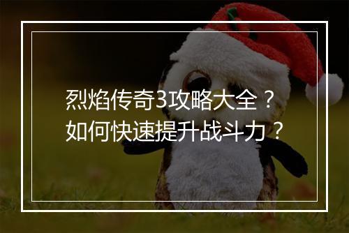 烈焰传奇3攻略大全？如何快速提升战斗力？