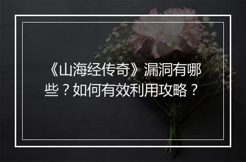 《山海经传奇》漏洞有哪些？如何有效利用攻略？