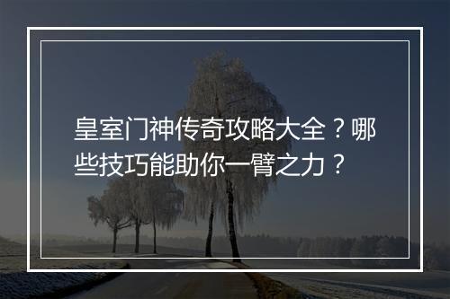皇室门神传奇攻略大全？哪些技巧能助你一臂之力？