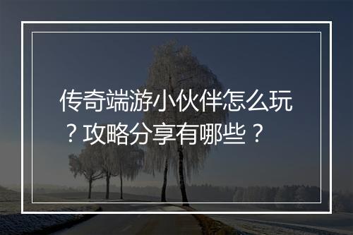 传奇端游小伙伴怎么玩？攻略分享有哪些？